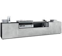 Vladon Mobiletto Mogan, Mobile TV con 2 Ante, 1 Anta a ribalta e 1 Scomparto a Giorno, Nero Opaco/ossido Grigio Cemento (181 x 39 x 35 cm)