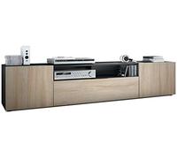 Vladon Mobiletto Mogan, Mobile TV con 2 Ante, 1 Anta a ribalta e 1 Scomparto a Giorno, Nero Opaco/Rovere Grezzo (181 x 39 x 35 cm)