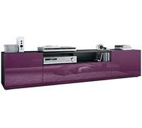 Vladon Mobiletto Mogan, Mobile TV con 2 Ante, 1 Anta a ribalta e 1 Scomparto a Giorno, Nero Opaco/Violetto-Porpora (181 x 39 x 35 cm)