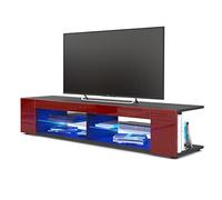 Vladon Mobiletto Movie, Mobile TV con 4 Scomparti e Pannelli Aperti, Nero Opaco/Bordeaux Lucido, incl. Illuminazione LED Blu (134 x 29 x 39 cm)
