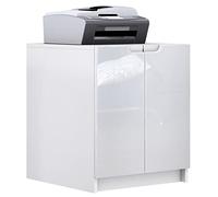 Vladon Mobiletto porta stampante Logan, armadietto schedario con 2 scomparti e 2 ante, cassa bianco opaco, frontali bianco lucido, (51 x 60,5 x 54 cm)