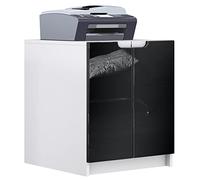 Vladon Mobiletto porta stampante Logan, armadietto schedario con 2 scomparti e 2 ante, cassa bianco opaco, frontali nero lucido, (51 x 60,5 x 54 cm)