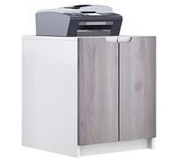 Vladon Mobiletto porta stampante Logan, armadietto schedario con 2 scomparti e 2 ante, cassa bianco opaco, frontali quercia nordica, (51 x 60,5 x 54 cm)