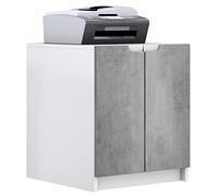Vladon Mobiletto porta stampante Logan, armadietto schedario con 2 scomparti e 2 ante, cassa bianco opaco, frontali ottica cermento scuro, (51 x 60,5 x 54 cm)