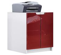 Vladon Mobiletto porta stampante Logan, armadietto schedario con 2 scomparti e 2 ante, cassa bianco opaco, frontali bordeaux lucido, (51 x 60,5 x 54 cm)