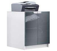 Vladon Mobiletto porta stampante Logan, armadietto schedario con 2 scomparti e 2 ante, cassa bianco opaco, frontali grigio lucido, (51 x 60,5 x 54 cm)