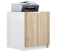 Vladon Mobiletto porta stampante Logan, armadietto schedario con 2 scomparti e 2 ante, cassa bianco opaco, frontali rovere naturale, (51 x 60,5 x 54 cm)