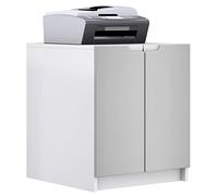 Vladon Mobiletto porta stampante Logan, armadietto schedario con 2 scomparti e 2 ante, cassa bianco opaco, frontali grigio chiaro semilucido, (51 x 60,5 x 54 cm)