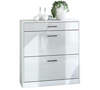 Vladon Mobiletto scarpiera Elvas 89 x 95,5 x 27 cm, Struttura in bianco opaco, frontale in bianco lucido.