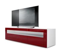 Vladon Mobiletto Valencia, Mobile TV con 1 vano a Giorno e 2 Ante a ribalta, Bianco Opaco/Bordeaux Lucido/Bordeaux Lucido (155 x 46 x 40 cm)