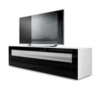 Vladon Mobiletto Valencia, Mobile TV con 1 vano a Giorno e 2 Ante a ribalta, Bianco Opaco/Nero Lucido/Nero Lucido (155 x 46 x 40 cm)