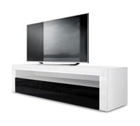 Vladon Mobiletto Valencia, Mobile TV con 1 vano a Giorno e 2 Ante a ribalta, Bianco Opaco/Nero Lucido/Bianco Lucido (155 x 46 x 40 cm)