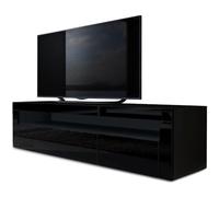 Vladon Mobiletto Valencia, Mobile TV con 1 vano a Giorno e 2 Ante a ribalta, Nero Opaco/Nero Lucido/Nero Lucido (155 x 46 x 40 cm)