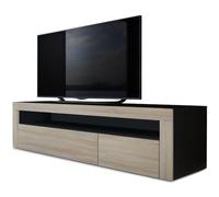 Vladon Mobiletto Valencia, Mobile TV con 1 vano a Giorno e 2 Ante a ribalta, Nero Opaco/Quercia segato Grezzo/Quercia segato Grezzo (155 x 46 x 40 cm)