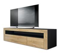 Vladon Mobiletto Valencia, Mobile TV con 1 vano a Giorno e 2 Ante a ribalta, Nero Opaco/Rovere Naturale/Rovere Naturale (155 x 46 x 40 cm)