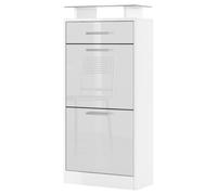 Vladon Scarpiera Loret V2, mobile per 8 paia di scarpe con 2 ante a ribalta, 1 cassetto e ripiano in vetro, bianco opaco/bianco lucido (46 x 104 x 23 cm)