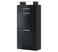 Vladon Scarpiera Loret V2, mobile per 8 paia di scarpe con 2 ante a ribalta, 1 cassetto e ripiano in vetro, nero opaco/nero opaco (46 x 104 x 23 cm)