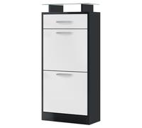 Vladon Scarpiera Loret V2, mobile per 8 paia di scarpe con 2 ante a ribalta, 1 cassetto e ripiano in vetro, nero opaco/bianco opaco (46 x 104 x 23 cm)