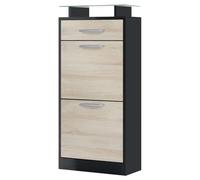 Vladon Scarpiera Loret V2, mobile per 8 paia di scarpe con 2 ante a ribalta, 1 cassetto e ripiano in vetro, nero/rovere grezzo (46 x 104 x 23 cm)
