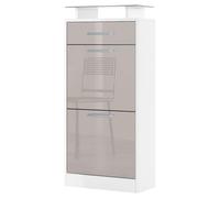 Vladon Scarpiera Loret V2, mobile per 8 paia di scarpe con 2 ante a ribalta, 1 cassetto e ripiano in vetro, bianco opaco/grigio sabbia lucido (46 x 104 x 23 cm)