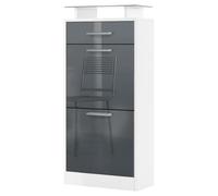Vladon Scarpiera Loret V2, mobile per 8 paia di scarpe con 2 ante a ribalta e 1 cassetto e ripiano in vetro, bianco opaco/grigio lucido (46 x 104 x 23 cm)