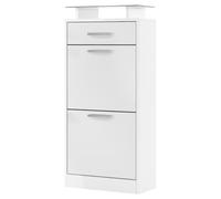 Vladon Scarpiera Loret V2, mobile per 8 paia di scarpe con 2 ante a ribalta e 1 cassetto e ripiano in vetro, bianco opaco/bianco opaco (46 x 104 x 23 cm)
