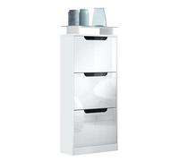 Vladon Scarpiera Space V2, Scarpiera per 12 paia di scarpe con 3 ribalte e ripiano in vetro, bianco opaco/bianco lucido (46 x 128 x 23 cm)
