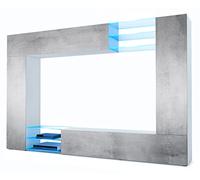Vladon Set da soggiorno Mirage, Parete attrezzata con 2 ante, 2 ante a ribalta e 6 ripiani a giorno in vetro, bianco opaco/ossido di grigio cemento, illuminazione a LED inclusa (262 x 183 x 39 cm)