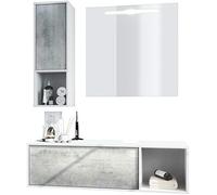 Vladon Set di mobili da Bagno Mobile Contenitore La Costa, Struttura in Bianco Opaco/Frontali in Grigio Cemento ossidato con Specchio LED