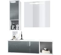 Vladon Set di mobili da Bagno Mobile Contenitore La Costa, Struttura in Bianco Opaco/Frontali in Grigio Lucido con Specchio LED