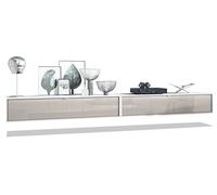 Vladon Set di mobili TV Lana 140 a Parete Porta TV ciascuno 140 x 29 x 37 cm, Struttura in Bianco Opaco, Frontali in Grigio Sabbia High Gloss | Ampia Scelta di Colori