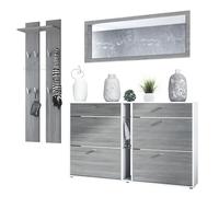 Vladon Set Guardaroba Orlando con scarpiera, Pannello a Muro e Specchio a Parete, Bianco Opaco/avola-Antracite