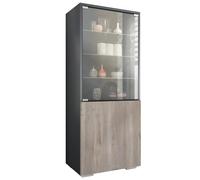 Vladon Vetrina Granada, Armadio Vetrina Made in Germany con Porta in Vetro e Inserto in Vetro, antracite opaco/quercia nordica (50 x 122,5 x 34,5 cm)
