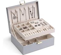 Vlando Portagioie a 2 strati, grande organizer per gioielli da donna, vassoio rimovibile per gioielli, collane, orecchini, anelli, bracciali, scatole di gioielli per donne, regalo