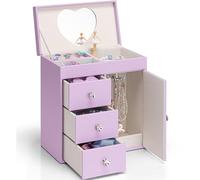 Vlando Portagioie con carillon per ragazze, grande carillon per bambini, con ballerina, decorazione per la stanza di compleanno, regalo a 4 strati, per ragazze e bambini, rosa