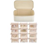 Vlando Portagioie da viaggio, decorazione moderna, custodia per gioielli in pelle PU per 12 sacchetti di velluto trasparente, San Valentino, diserbo, Memorial Day, regalo di compleanno bianco