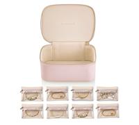 Vlando Portagioie da viaggio, moderno con 8 sacchetti per gioielli, da viaggio, in pelle, sacchetto di velluto trasparente, idea regalo per donne, ragazze, rosa