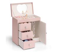 Vlando Portagioie musicale con ballerina girevole, organizer per gioielli, per collane, anelli e accessori per capelli, regalo per ragazze e bambini, rosa