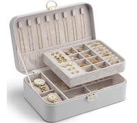 Vlando Portagioie per ragazze e donne, con 2 cuscini per orologi, con chiusura a chiave, scatola portagioie per anelli, orecchini, bracciali, collane, grigio