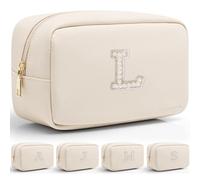 Vlando Regali da viaggio per le donne Borsa per il trucco da damigella d'onore Regali per proposte di damigella d'onore Sacchetto di perle Lettera Sacchetto cosmetico Borsa con cerniera per donne