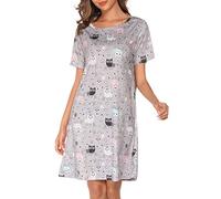 Vlazom Camicia da Notte Donna,Camicie da Notte Estiva Manica Corta Donna Stampe Comodo Pigiami Camici Pigiama da Casa Casual,Grigio Gufo,M