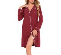 Vlazom Camicia da Notte Donna in Cotone Abito da Notte con Bottoni Pigiama | Elegante bordo bianco a contrasto, due tasche laterali e una tasca sul petto, scollo a V femminile, tessuto morbido