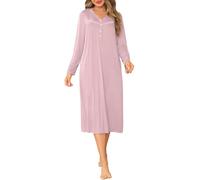 Vlazom Camicia da Notte Donna Invernale Pigiama Lungo con Bottoni e Scollo a V Taglie Forti,B-Rosa Scuro,S