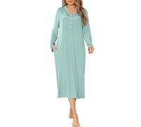 Vlazom Camicia da Notte Donna Invernale Pigiama Lungo con Bottoni e Scollo a V Taglie Forti,B-Vert Clair,L