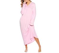 Vlazom Camicia da Notte Lunga, Camicia da Notte Donna Manica Lunga con Bottoni Davanti Scollo a V Camicie da Notte Donna Lunghe Invernali Taglie Forti,S,B-Rosa Chiaro