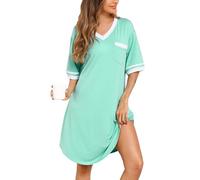 Vlazom Camicie da Notte da Donna Estate Vestito Lunga Morbido Traspiranti Scollo V Maniche Corta，Verde Chiaro，S