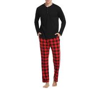 Vlazom Pigiama Cotone Uomo Lungo Invernale Caldo, Due Pezzi Comodi Pantalone e Morbido Pigiama Lunghi, XXL, C-Rosso