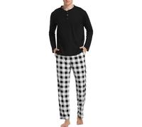 Vlazom Pigiama Cotone Uomo Lungo,Pigiama Uomo Invernale Caldo Pigiami Due Pezzi Comodi Pantalone e Morbido Pigiama Lunghi Uomo 2 Pezzi,L,C-Nero