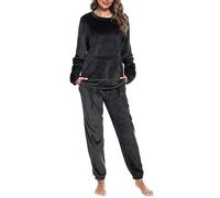 Vlazom Pigiama Donna Invernale Pigiami Due Pezzi Flanella Manica Lunga | Flanella Morbida e Calda, Grande Tasca Ventrale Pratica, Scollo Rotondo Comodo, Disponibile in Più Colori Tinta Unita