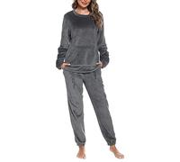 Vlazom Pigiama Donna Invernale Pigiami Due Pezzi Flanella Manica Lunga | Flanella Morbida e Calda, Grande Tasca Ventrale Pratica, Scollo Rotondo Comodo, Disponibile in Più Colori Tinta Unita